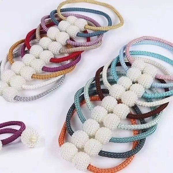 Picture of 2 PCS Popular Pearl Buckle Curtain Belt Set B1 Double-Headed Long Tassel Cotton Door and Window Parda Barrier Tie Rope Non Clip/Hook Handmade Kushikata Accessories Hot Selling Cottage Home Decorative Lanyard Fair Festival Gift Item Multicolor