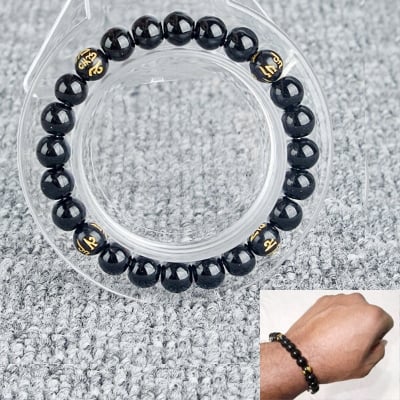 Picture of Popular Six Character Mantra Bracelet Adjustable Brave Stone Hot Selling Brelet Jewelry Accessories Birthday Wedding Engagement Bridal Party Bracelat Gift Item Braslete Bangles for Men Women Black Color