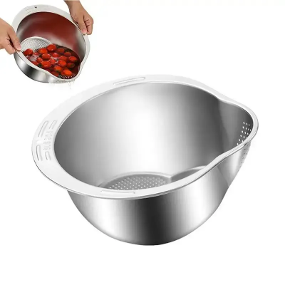 Picture of Rice Washer Strainer Bowl Stainless Steel 304 Rice Washing Bowl Rice Sieve Colander Fruit And Vegetable Strainer Kitchen Tools