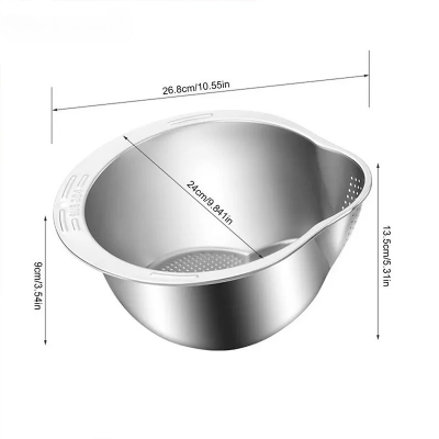 Picture of Rice Washer Strainer Bowl Stainless Steel 304 Rice Washing Bowl Rice Sieve Colander Fruit And Vegetable Strainer Kitchen Tools