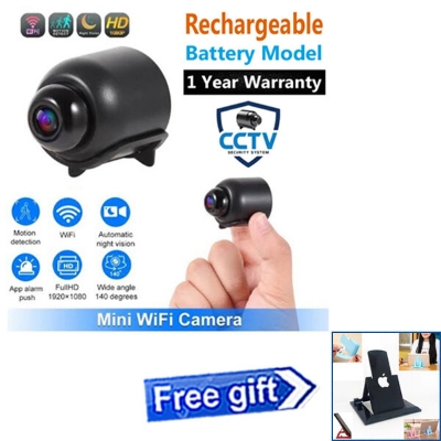 Picture of Premium Rechargeable Battery Full HD 1080P 4K WiFi Mini Camera Factory Direct Supply X5 Wireless CCTV Night Vision 140 Wide Angle Lens Video Recorder Sound  Detector for Safety Security IP App Controlled Professional Cam Black Color + Free Mobile Stand