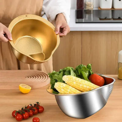Picture of Rice Washer Strainer Bowl Stainless Steel 304 Rice Washing Bowl Rice Sieve Colander Fruit And Vegetable Strainer Kitchen Tools