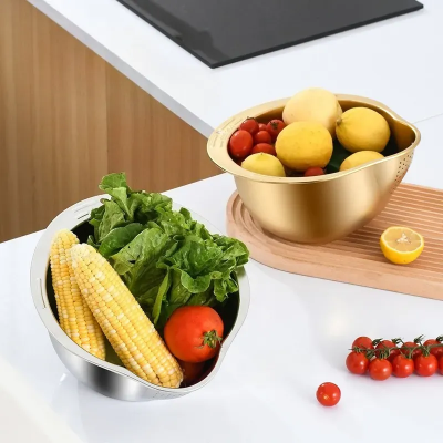 Picture of Rice Washer Strainer Bowl Stainless Steel 304 Rice Washing Bowl Rice Sieve Colander Fruit And Vegetable Strainer Kitchen Tools
