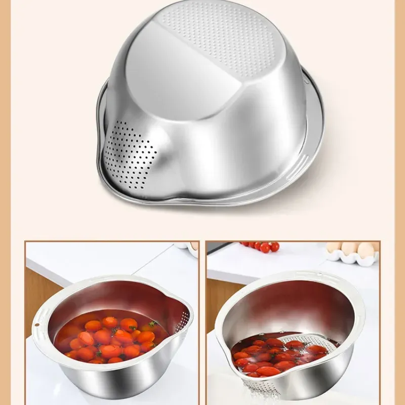 Picture of Rice Washer Strainer Bowl Stainless Steel 304 Rice Washing Bowl Rice Sieve Colander Fruit And Vegetable Strainer Kitchen Tools