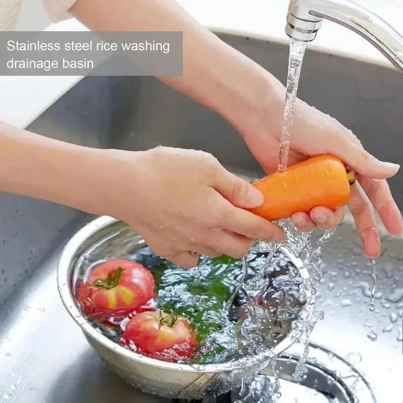 Picture of Rice Washer Strainer Bowl Stainless Steel 304 Rice Washing Bowl Rice Sieve Colander Fruit And Vegetable Strainer Kitchen Tools