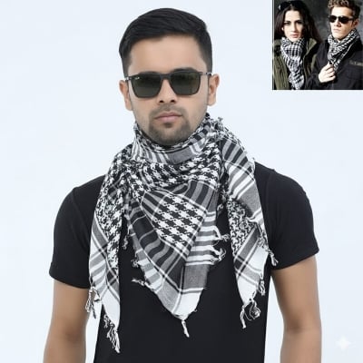 Picture of Premium Soft Cotton Haji Rumal Arab Head Scarf for Men/Women | Classic Black White Check Islamic Prayer Cloth | Comfortable Winter Fabric Hijab Gamcha Pagri Shawl for Hajj & Umrah Use - One size