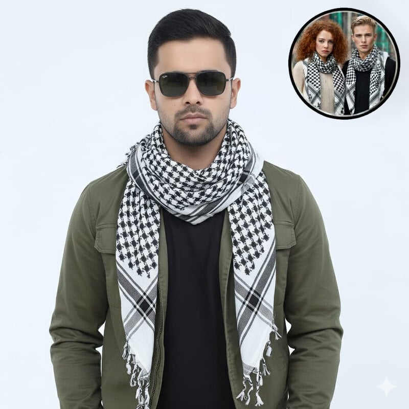 Picture of Premium Soft Cotton Haji Rumal Arab Head Scarf for Men/Women | Classic Black White Check Islamic Prayer Cloth | Comfortable Winter Fabric Hijab Gamcha Pagri Shawl for Hajj & Umrah Use - One size