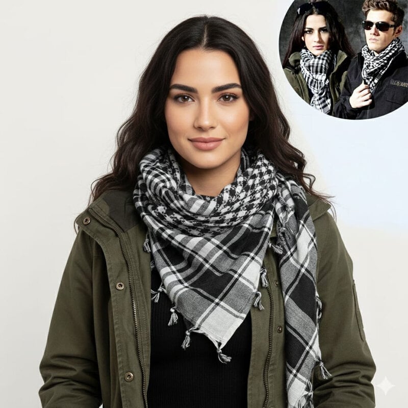Picture of Premium Soft Cotton Haji Rumal Arab Head Scarf for Men/Women | Classic Black White Check Islamic Prayer Cloth | Comfortable Winter Fabric Hijab Gamcha Pagri Shawl for Hajj & Umrah Use - One size