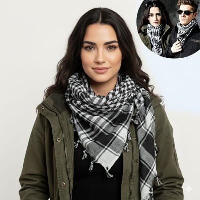 Picture of Premium Soft Cotton Haji Rumal Arab Head Scarf for Men/Women | Classic Black White Check Islamic Prayer Cloth | Comfortable Winter Fabric Hijab Gamcha Pagri Shawl for Hajj & Umrah Use - One size
