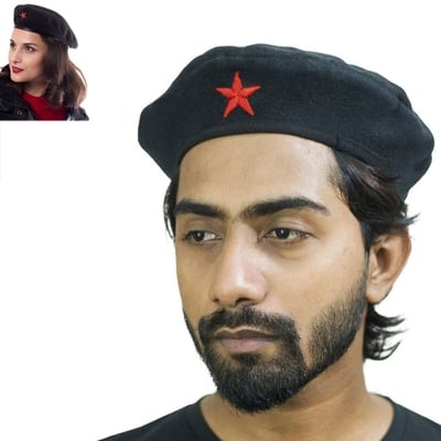Picture of Direct Factory Supply Premium Che Guevara Inspired Revolutionary Star Badge Military Cap for Men/Women – Autumn Winter Cotton Fabric Fashion Hat Black Color All-Match Sports Street Style Party Costume Fancy Dress Accessory Trendy Unisex Design  - One size