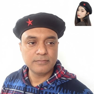 Picture of Direct Factory Supply Premium Che Guevara Inspired Revolutionary Star Badge Military Cap for Men/Women – Autumn Winter Cotton Fabric Fashion Hat Black Color All-Match Sports Street Style Party Costume Fancy Dress Accessory Trendy Unisex Design  - One size