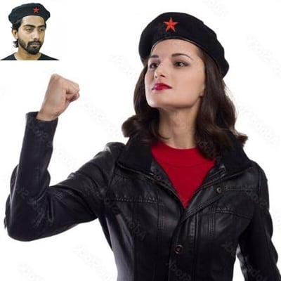 Picture of Direct Factory Supply Premium Che Guevara Inspired Revolutionary Star Badge Military Cap for Men/Women – Autumn Winter Cotton Fabric Fashion Hat Black Color All-Match Sports Street Style Party Costume Fancy Dress Accessory Trendy Unisex Design  - One size