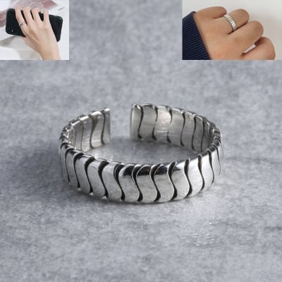 Picture of Adjustable Popular Chain Finger Ring Set B1 All-Match Cold Style Versatile Personality Autumn Retro Angti Hot Selling Jewelry Birthday Wedding Engagement Bridal Party Ideal Gift for Men and Women Silver Color