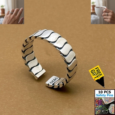 Picture of Adjustable Popular Chain Finger Ring Set B1 All-Match Cold Style Personality Autumn Retro Angti Hot Selling Jewelry Accessories Birthday Wedding Engagement Bridal Party Ideal Gift Item for Men and Women Silver Colour + Free 10 PCS Multi-Color Safety Pins