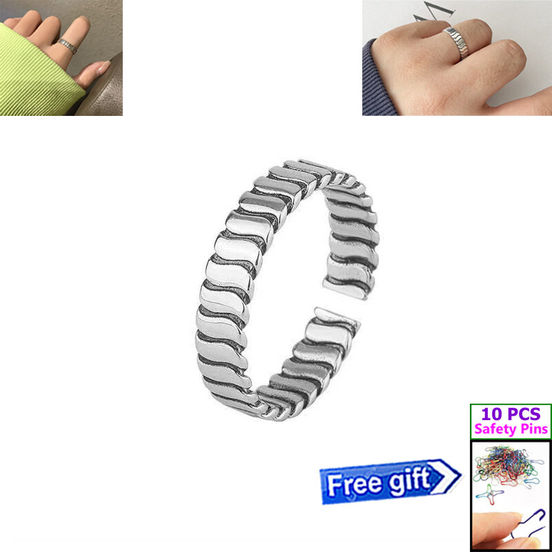 Picture of Adjustable Popular Chain Finger Ring Set B1 All-Match Cold Style Personality Autumn Retro Angti Hot Selling Jewelry Accessories Birthday Wedding Engagement Bridal Party Ideal Gift Item for Men and Women Silver Colour + Free 10 PCS Multi-Color Safety Pins