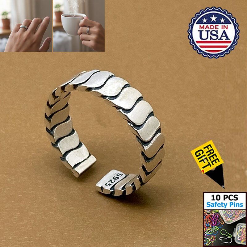 Picture of American Adjustable Popular Chain Finger Ring Factory Direct Supply Set B All-Match Retro Angti Hot Selling Jewelry Accessories Birthday Wedding Engagement Bridal Party Ideal Gift Item for Men and Women Silver Colour + Free 10 PCS Multi-Color Safety Pins