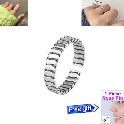 Picture of Adjustable Popular Chain Finger Ring Set B1 All-Match Cold Style Versatile Personality Autumn Retro Angti Hot Selling Jewelry Accessories Birthday Wedding Engagement Bridal Party Ideal Gift Item for Men and Women Silver Color + Free 1 Piece Nose Pin