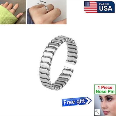 Picture of American Adjustable Popular Chain Finger Ring Set B All-Match Personality Retro Angti Hot Selling Jewelry Birthday Wedding Engagement Bridal Party Ideal Gift for Men and Women Silver Color + Free 1 Piece Nose Pin