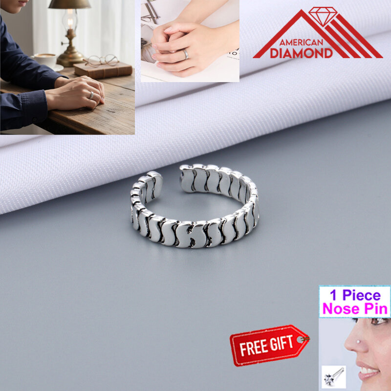 Picture of American Adjustable Popular Chain Finger Ring Set B All-Match Personality Retro Angti Hot Selling Jewelry Birthday Wedding Engagement Bridal Party Ideal Gift for Men and Women Silver Color + Free 1 Piece Nose Pin