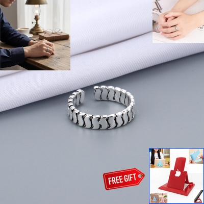 Picture of Adjustable Popular Chain Finger Ring Set B1 All-Match Cold Style Versatile Personality Autumn Retro Angti Hot Selling Jewelry Accessories Birthday Wedding Engagement Bridal Party Ideal Gift Item for Men and Women Silver Color + Free 1 Piece Mobile Stand