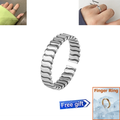 Picture of Adjustable Popular Chain Finger Ring Set B1 All-Match Cold Style Versatile Personality Autumn Retro Angti Hot Selling Ideal Jewelry Accessories Birthday Wedding Engagement Bridal Party for Men and Women Silver Color + Free Matching Gift Item!