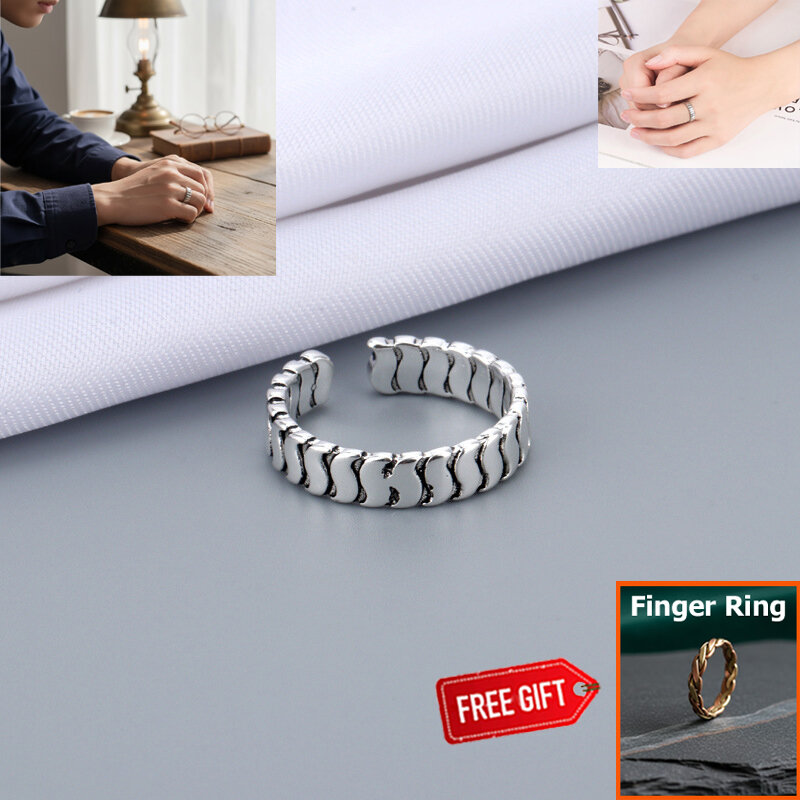 Picture of Adjustable Popular Chain Finger Ring Set C1 All-Match Cold Style Versatile Personality Autumn Retro Angti Ideal JewelryBirthday Wedding Engagement Bridal Party for Men and Women Silver Color + Free Matching Gift Item!
