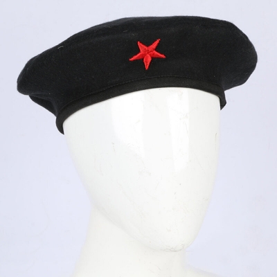Picture of Direct Factory Supply Premium Che Guevara Inspired Revolutionary Star Badge Military Cap for Men/Women – Autumn and Winter Cotton Fabric Fashion Hat Black Color All-Match Sports Party Costume Fancy Dress Accessory + Free 1 Piece Mobile Stand  - One size