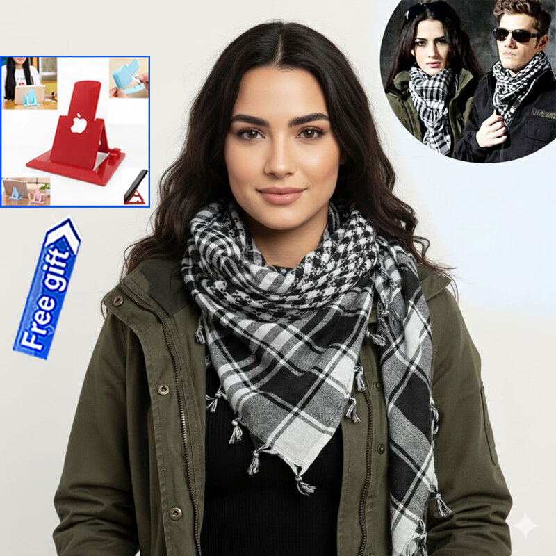 Picture of Premium Soft Cotton Haji Rumal Arab Head Scarf for Men/Women | Classic Black White Check Islamic Prayer Cloth | Comfortable Winter Fabric Hijab Gamcha Pagri Shawl for Hajj & Umrah Use + Free Gift 1 Piece Mobile Stand - One size