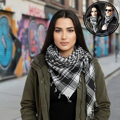 Picture of Premium Soft Cotton Haji Rumal Arab Head Scarf for Men/Women | Classic Black White Check Islamic Prayer Cloth | Comfortable Winter Fabric Hijab Gamcha Pagri Shawl for Hajj & Umrah Use + Free Gift - Mini Pocket Booklet - One size