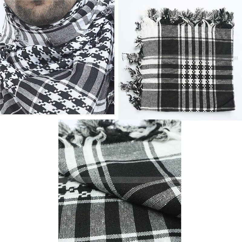 Picture of Premium Soft Cotton Haji Rumal Arab Head Scarf for Men/Women | Classic Black White Check Islamic Prayer Cloth | Comfortable Winter Fabric Hijab Gamcha Pagri Shawl for Hajj & Umrah Use + Free Gift - 33 Beads Wooden Tasbih - One size