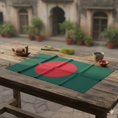 Picture of 5ft x 3ft Bangladesh National Flag  – Soft Fabric Green & Red Potaka for General Use Schools Classroom Decor Offices Home Events Creative Craft Purposes + Free Gift 2 Pieces Headband!
