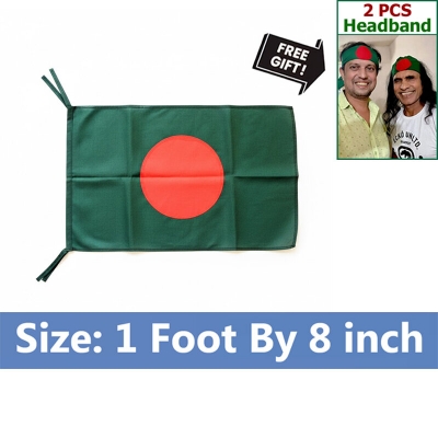 Picture of Premium (1 foot By 8 inch) Bangladesh Flag – Direct Factory Supply Green Red Color Quality Fabric Potaka for Victory/Independence Day Events Projects Craft Decoration Everyday Patriotic Display + Free Gift 2  PCS Headband!