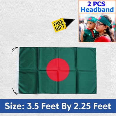 Picture of Premium (3.5 by 2.25) Feet Bangladesh Flag – Green & Red Color Fabric Potaka for Victory/Independence Day Events Projects Craft Decoration Everyday Patriotic Display + Free Gift - 2 Pieces Headband!