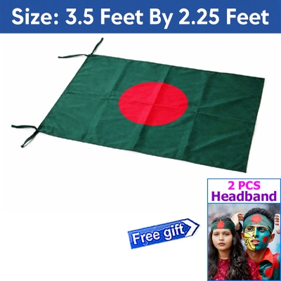 Picture of Premium (3.5 by 2.25) Feet Bangladesh Flag – Green & Red Color Fabric Potaka for Victory/Independence Day Events Projects Craft Decoration Everyday Patriotic Display + Free Gift - 2 Pieces Headband!