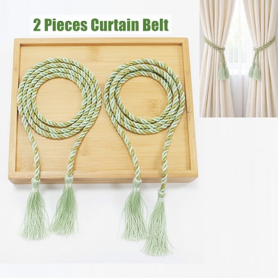 Picture of 2 Pieces Handmade Curtain Belt with Double Head Long Tassel Design Cotton Rope Tieback Set for Door and Window Parda Barrier Use | Modern Interior Home or Office Decoration Craft Accessory – Bean Green Color