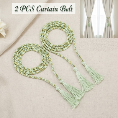 Picture of 2 Pieces Handmade Curtain Belt with Double Head Long Tassel Design Cotton Rope Tieback Set for Door and Window Parda Barrier Use | Modern Interior Home or Office Decoration Craft Accessory – Bean Green Color