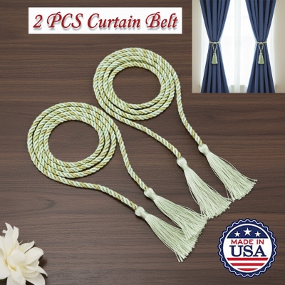 Picture of American 2 Pieces Handmade Curtain Belt with Double Head Long Tassel Design Cotton Rope Tieback Set for Door and Window Parda Barrier Use | Modern Interior Home or Office Decoration Craft Accessory – Bean Green Color