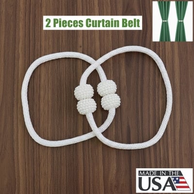 Picture of American 2 Pieces Handmade Pearl Buckle Curtain Belt with Double Head Design Cotton Rope Tieback Set for Door and Window Parda Barrier Use | Modern Interior Home or Office Decoration Craft Accessory – White Color