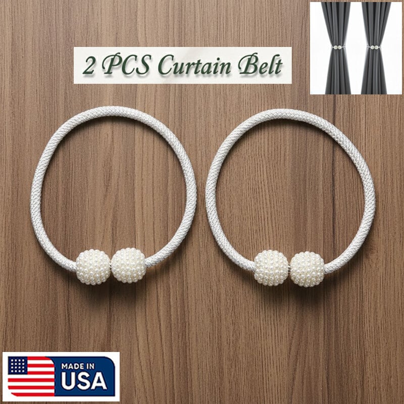 Picture of American 2 Pieces Handmade Pearl Buckle Curtain Belt with Double Head Design Cotton Rope Tieback Set for Door and Window Parda Barrier Use | Modern Interior Home or Office Decoration Craft Accessory – White Color