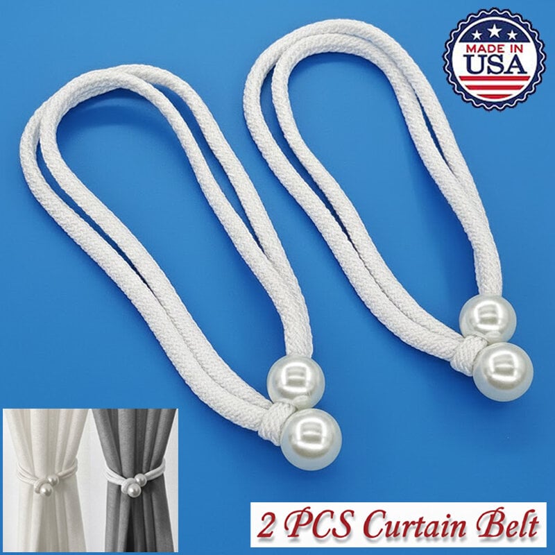 Picture of American 2 Pieces Handmade Pearl Curtain Belt with Double Head Design Cotton Rope Tieback Set for Door and Window Parda Barrier Use | Modern Interior Home or Office Decoration Craft Accessory – White Color