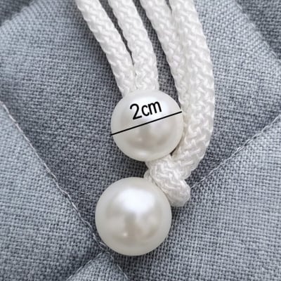 Picture of American 2 Pieces Handmade Pearl Curtain Belt with Double Head Design Cotton Rope Tieback Set for Door and Window Parda Barrier Use | Modern Interior Home or Office Decoration Craft Accessory – White Color