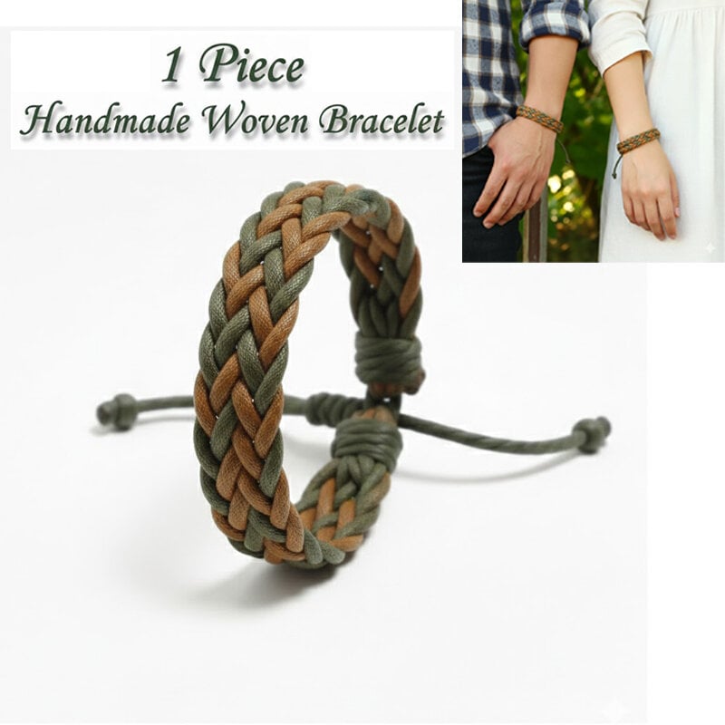Picture of Handmade Woven Couple Bracelet With Adjustable Cotton Rope Friendship Jewelry Bracelat | Birthday Wedding Engagement Bridal Party Souvenir Ideal Gift for Men Women – Green Light Brown Color (M)