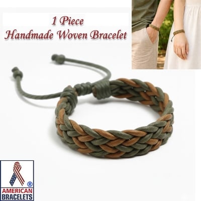 Picture of American Homemade Woven Couple Bracelet With Adjustable Cotton Rope Friendship Jewelry Braslet | Birthday Wedding Engagement Bridal Party Souvenir Ideal Gift for Men Women – Green Light Brown Color (M)
