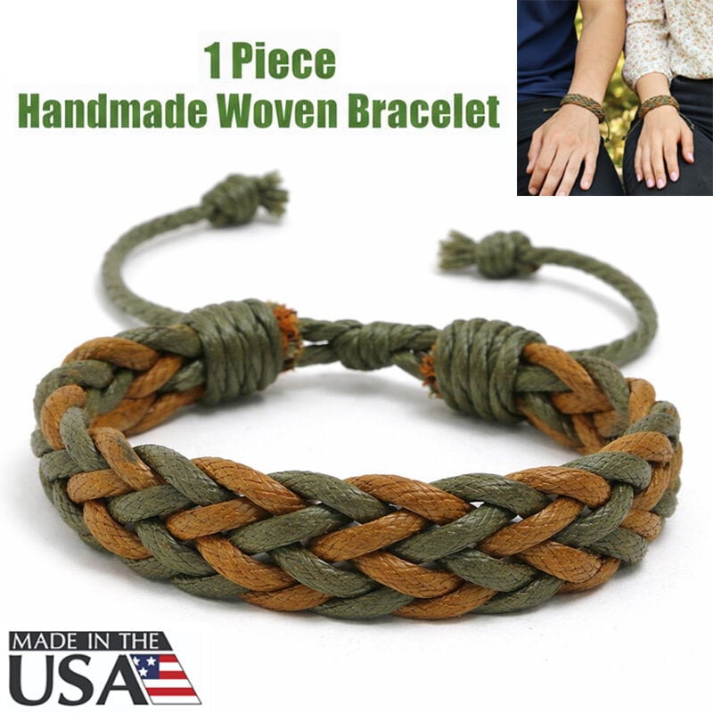 Picture of American Homemade Woven Couple Bracelet With Adjustable Cotton Rope Friendship Jewelry Braslet | Birthday Wedding Engagement Bridal Party Souvenir Ideal Gift for Men Women – Green Light Brown Color (M)