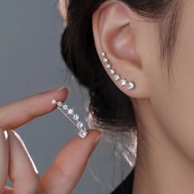 Picture of 1 Pair Seven Stone Crystal Long Tassel Earrings Hollow Pendant Design Retro Autumn Inspired Versatile Personality Jewelry | Birthday Wedding Engagement Bridal Party Marriage Anniversary Ideal Gift for Modern Women – Silver Color - Adjustable