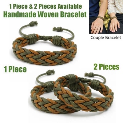 Picture of Handmade Woven Bracelet With Adjustable Cotton Rope Friendship Jewelry Couple Braclet | Birthday Wedding Engagement Bridal Party Souvenir Ideal Gift for Men Women – Green Light Brown Color (1 Piece & 2 Pieces Combo Available)