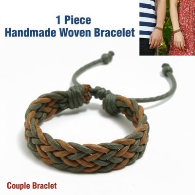 Picture of Handmade Woven Bracelet With Adjustable Cotton Rope Friendship Jewelry Couple Braclet | Birthday Wedding Engagement Bridal Party Souvenir Ideal Gift for Men Women – Green Light Brown Color (1 Piece & 2 Pieces Combo Available)