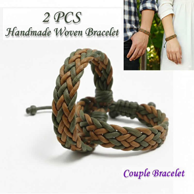 Picture of Handmade Woven Bracelet With Adjustable Cotton Rope Friendship Jewelry Couple Braclet | Birthday Wedding Engagement Bridal Party Souvenir Ideal Gift for Men Women – Green Light Brown Color (1 Piece & 2 Pieces Combo Available)