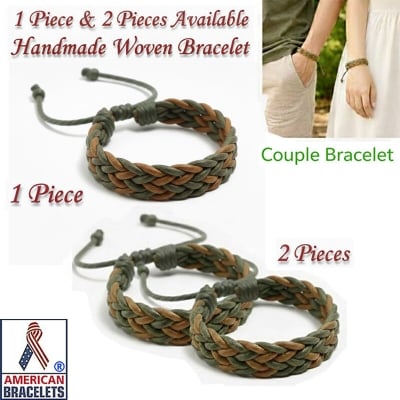 Picture of American Handmade Woven Bracelet With Adjustable Cotton Rope Friendship Jewelry Braclet | Birthday Wedding Engagement Bridal Party Souvenir Ideal Gift for Men – Green Light Brown Color (1 Piece & 2 Pieces Combo Available)
