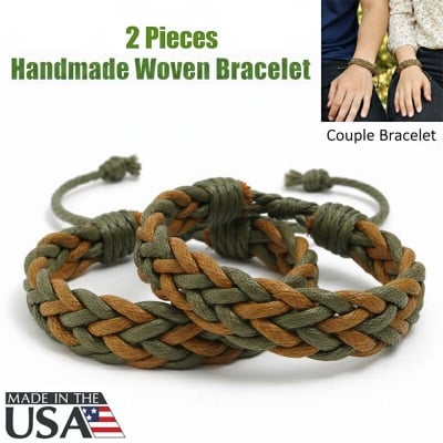 Picture of American Handmade Woven Bracelet With Adjustable Cotton Rope Friendship Jewelry Braclet | Birthday Wedding Engagement Bridal Party Souvenir Ideal Gift for Men – Green Light Brown Color (1 Piece & 2 Pieces Combo Available)